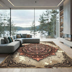 Ornate Antique Copper Damask Medallion Rug