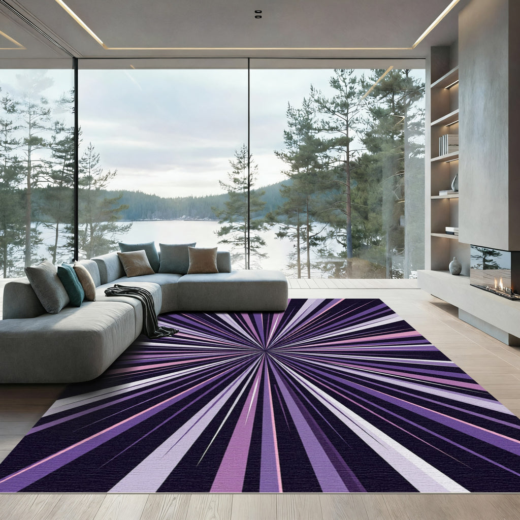 Cosmic Violet Radial Burst Linear Art Rug