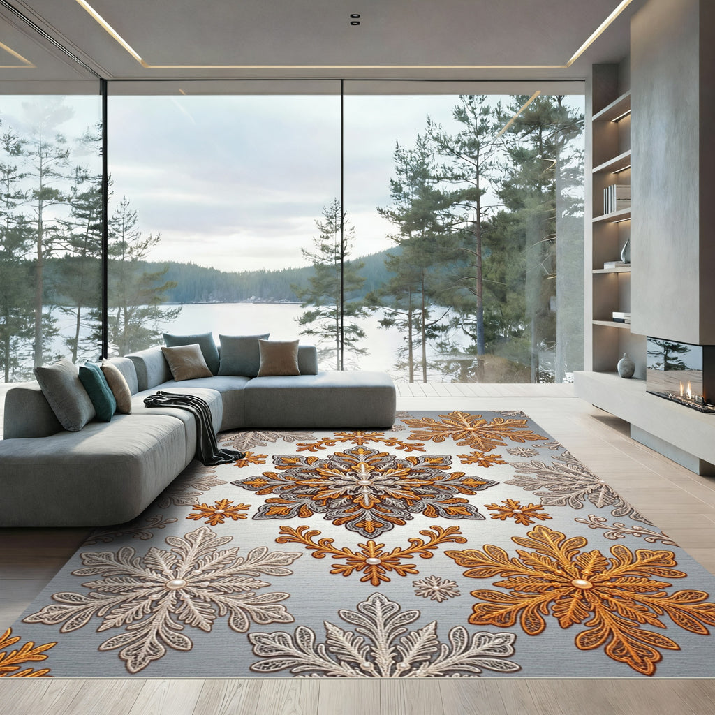 Metallic Gold and Silver Filigree Snowflake Rug