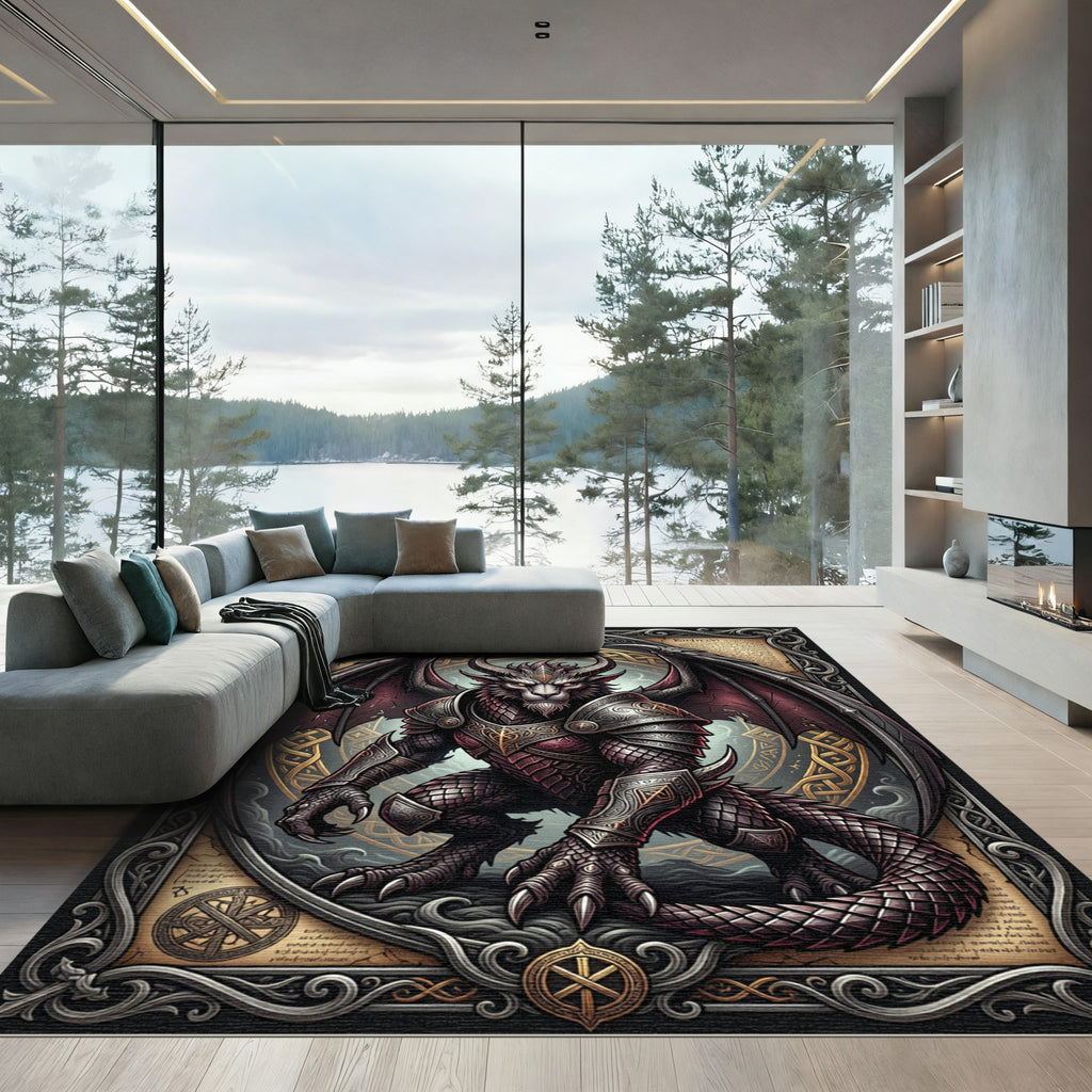 Gothic Winged Beast Mythic Warrior Crest Rug