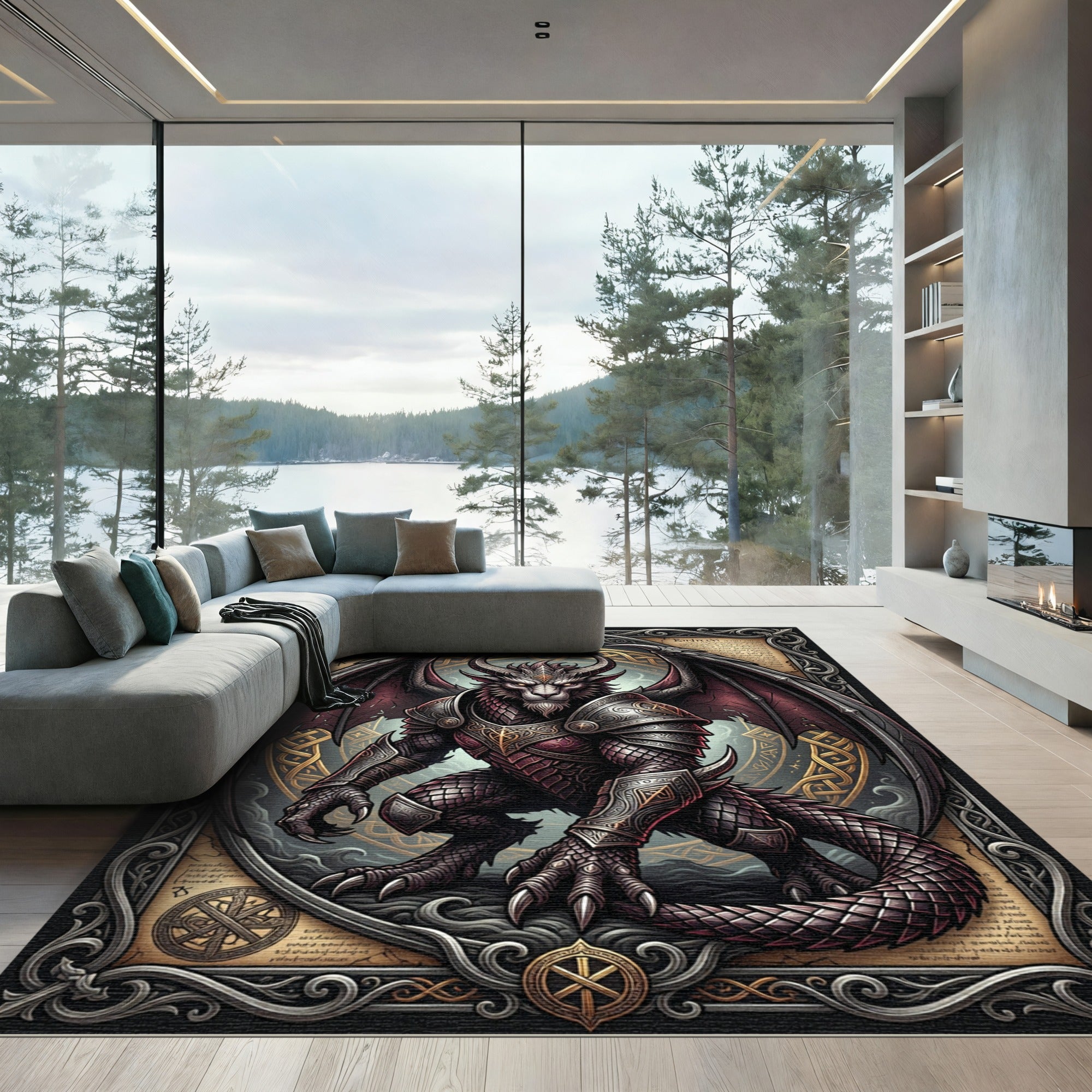 Gothic Winged Beast Mythic Warrior Crest Rug