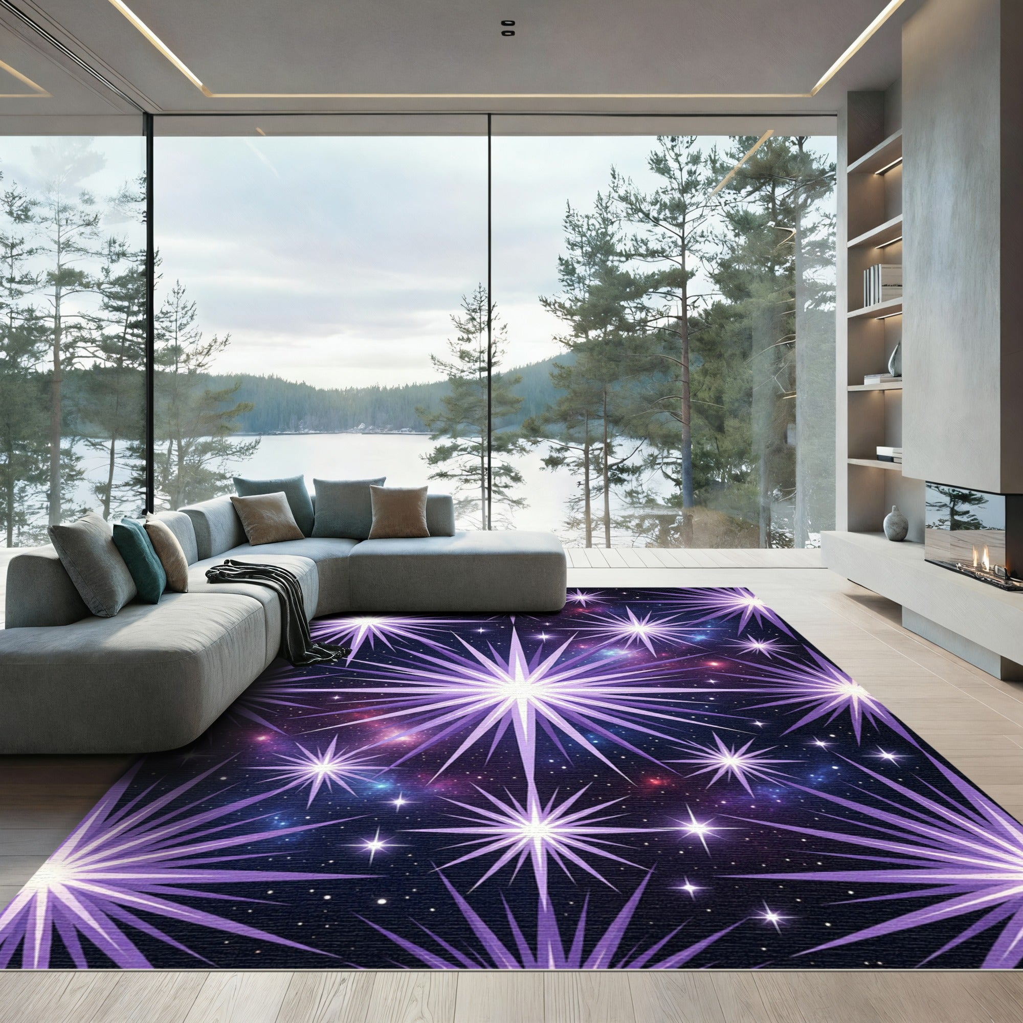 Purple Starburst Galaxy Abstract Rug