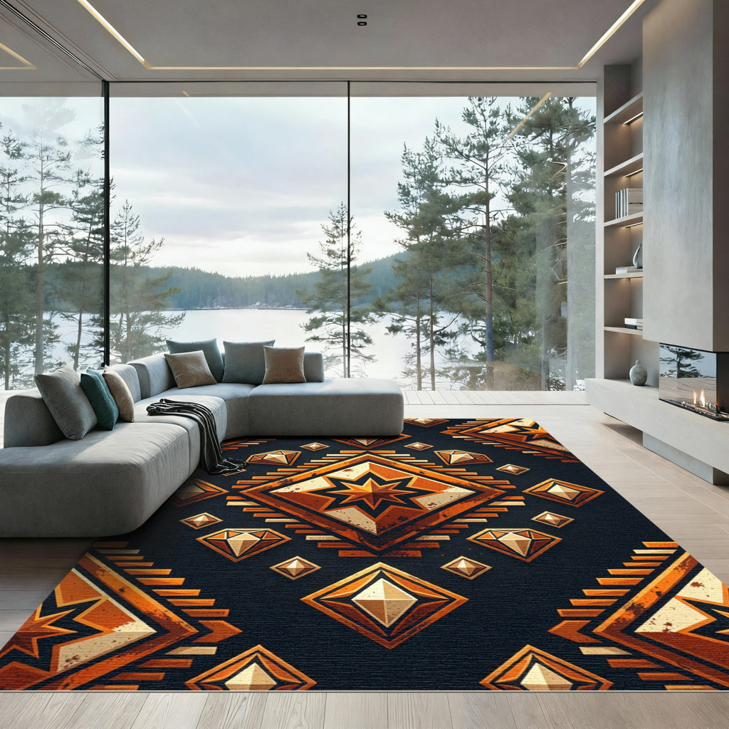 Earthy Golden Geometric Celestial Diamond Rug