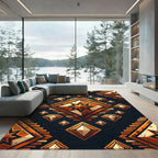 Earthy Golden Geometric Celestial Diamond Rug