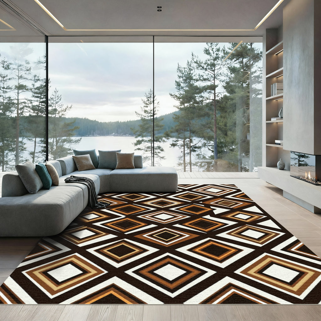 Retro Earthy Diamond Layered Rug