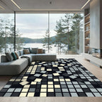 Monochrome Cubist Shattered Grid Abstract Rug