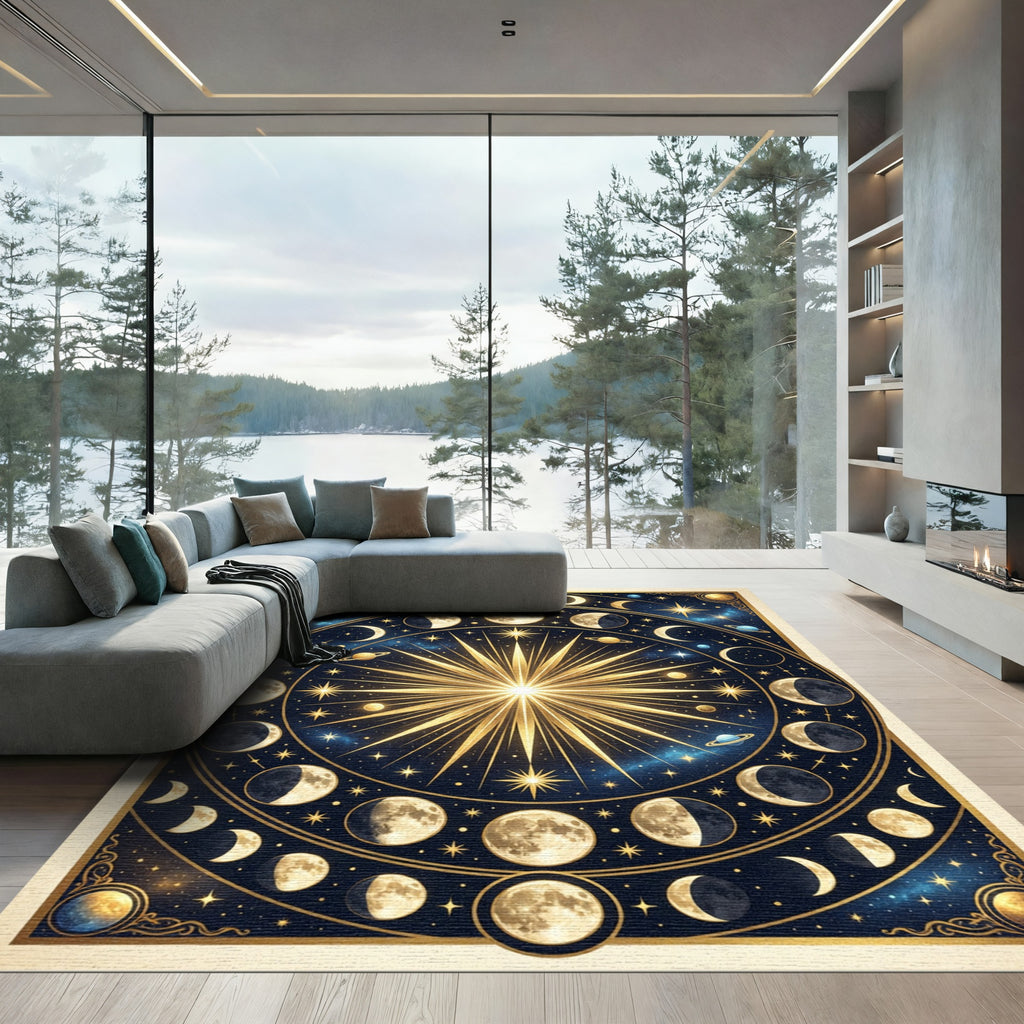 Celestial Golden Moon Phase Astrology Rug