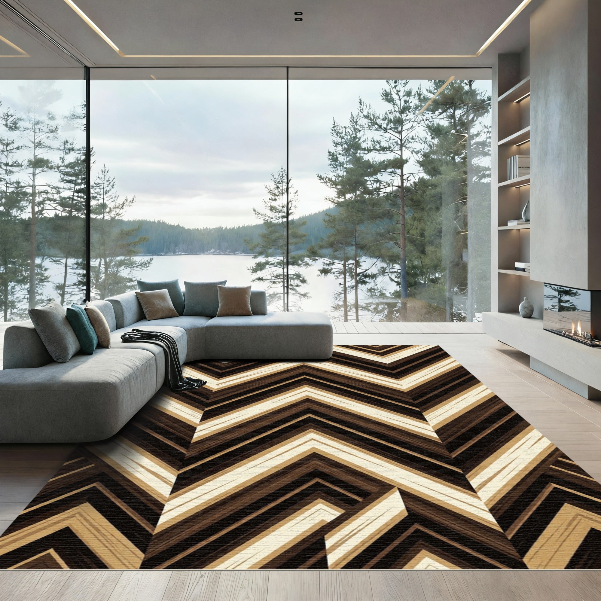 Modern Neutral Chevron Zigzag Stripe Rug