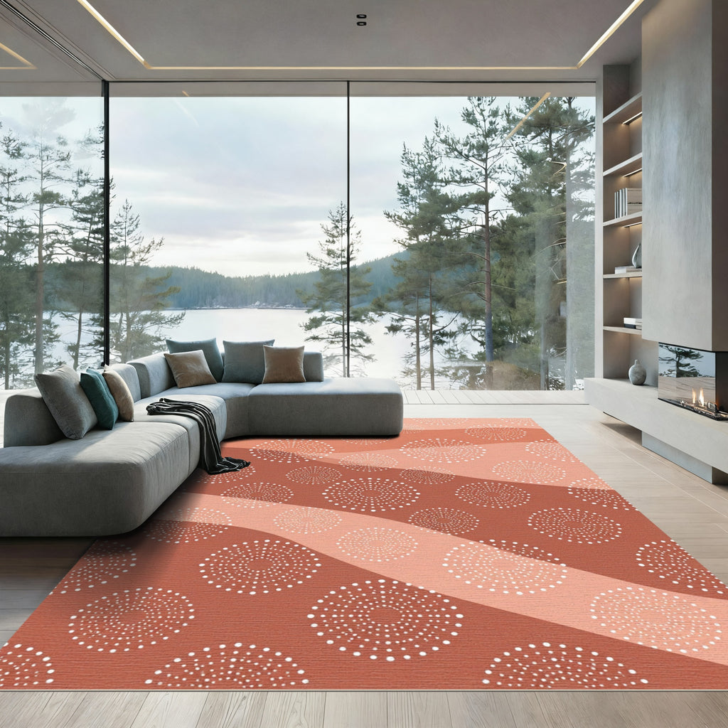 Terracotta Ripples Dot Medallions Rug