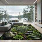 Earthy Green Lithophyte Leaf Composition Rug