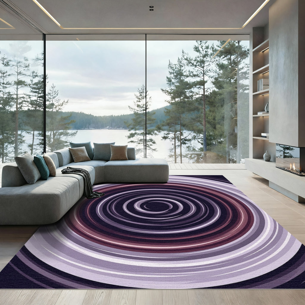 Abstract Plum Circular Swirl Vortex Rug