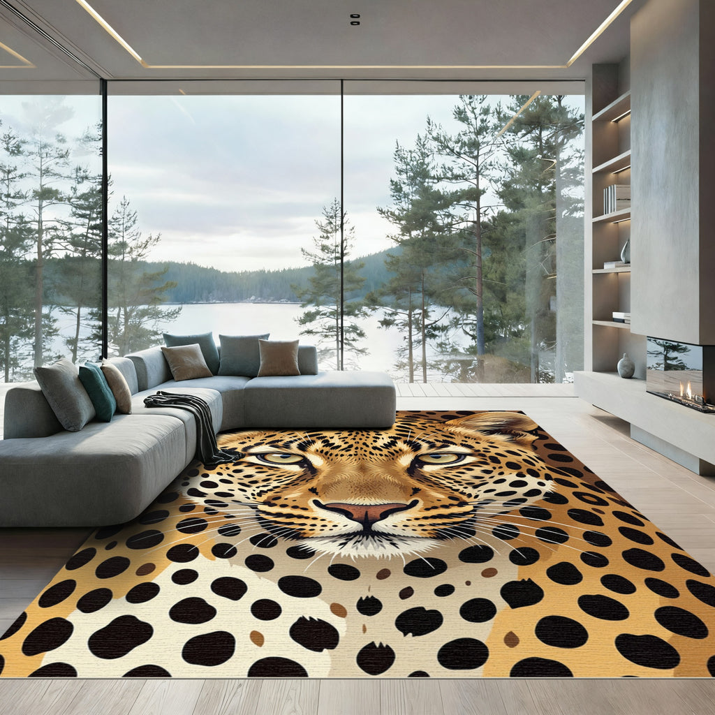 Majestic Wild Leopard Face Portrait Rug