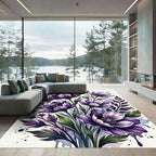 Deep Amethyst Floral Watercolor Burst Rug