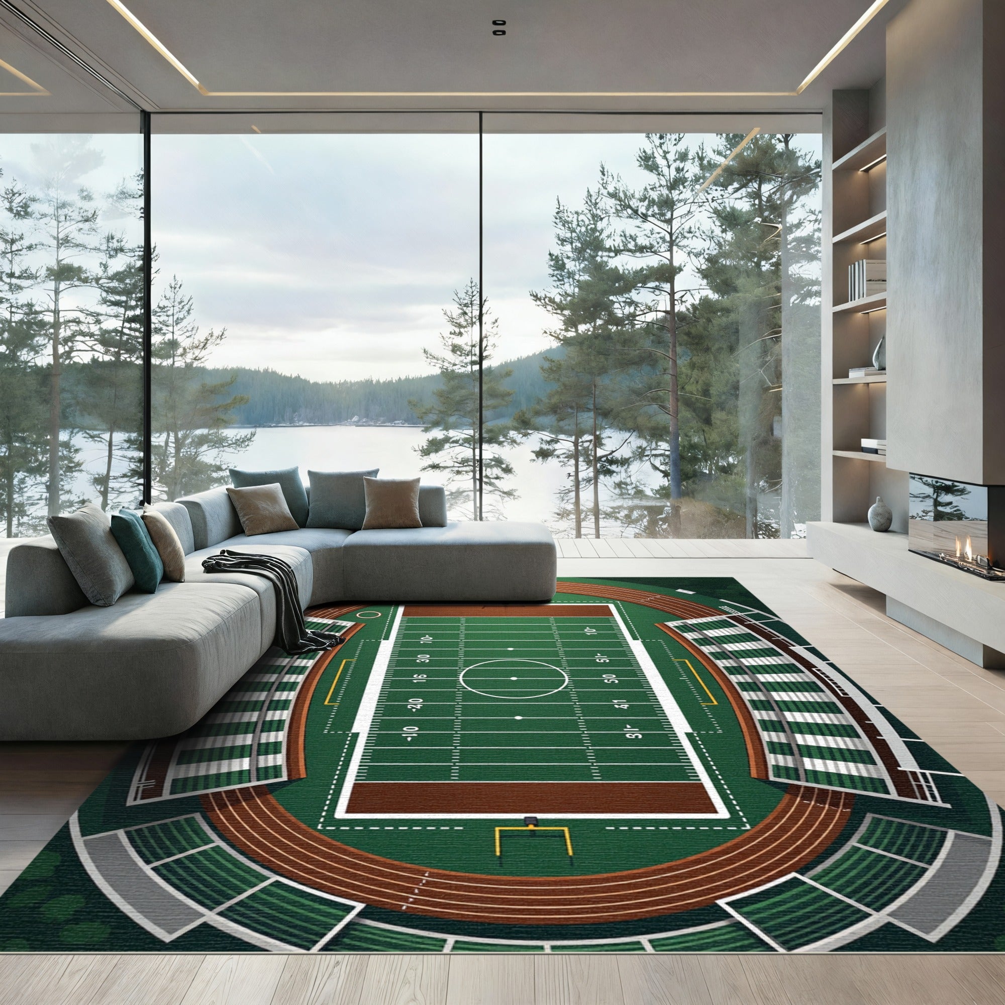 Green Stadium Football Field Overhead View Rug