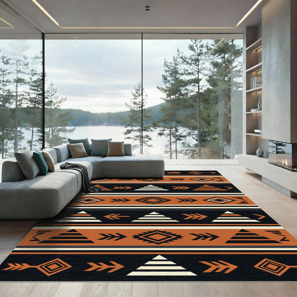Rust Orange Tribal Arrow Diamond Rug