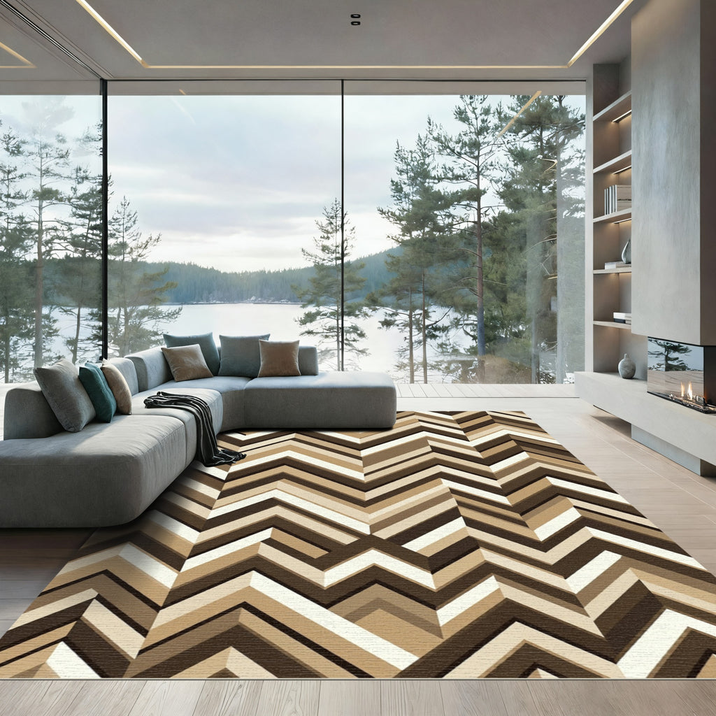 Modern Earthy Tonal Chevron Zigzag Rug