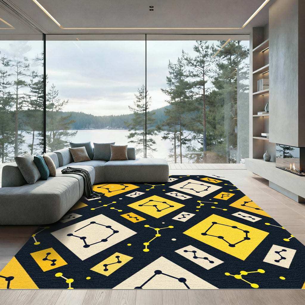 Yellow Black Celestial Diamond Constellation Rug