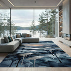 Moody Indigo Watercolor Landscape Runner Rug