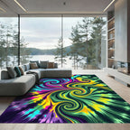 Vibrant Neon Swirl Psychedelic Abstract Art Rug