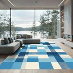 Aqua Blue Gingham Square Grid Rug