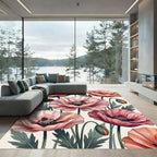 Soft Pink Poppy Floral Garden Art Rug