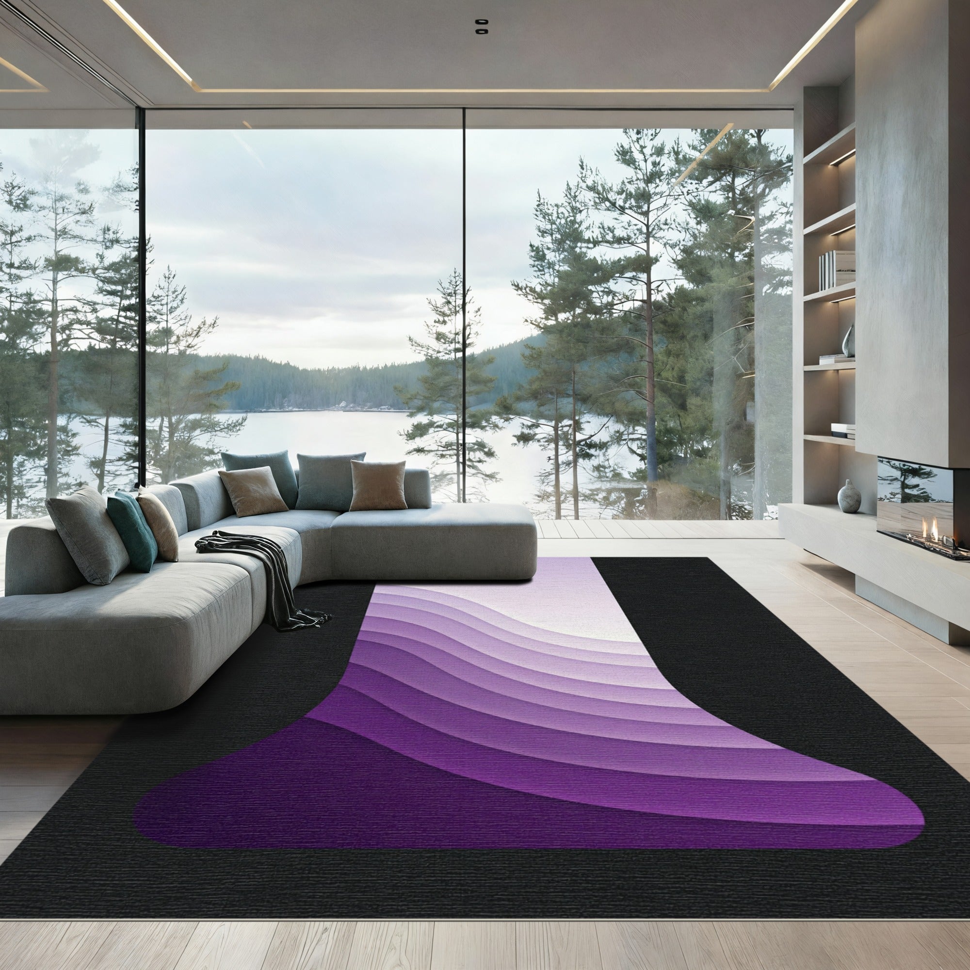 Purple Gradient Wavy Layer Rug