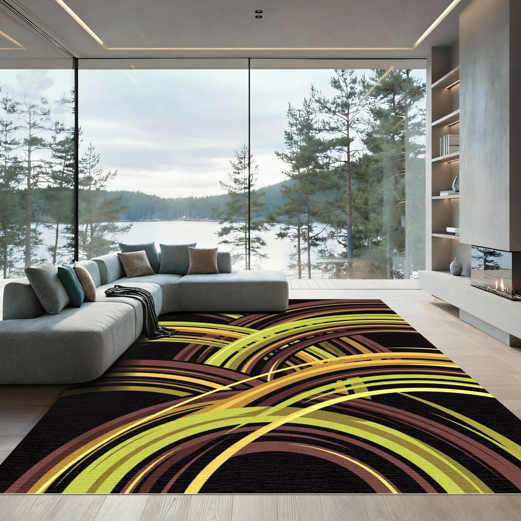 Abstract Curving Earth Tone Arc Rug