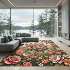 Romantic Blush Rose Peony Meadow Floral Rug