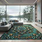 Teal Rose Ornate Floral Medallion Rug