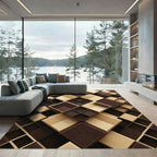 Geometric Espresso and Cream Layered Blocks Rug