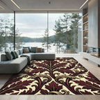 Ornate Burgundy Leaf Scrollwork Rug