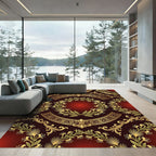 Ornate Crimson Gold Laurel Wreath Rug