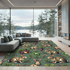 Whimsical Hare and Garden Vegetable Sage Rug