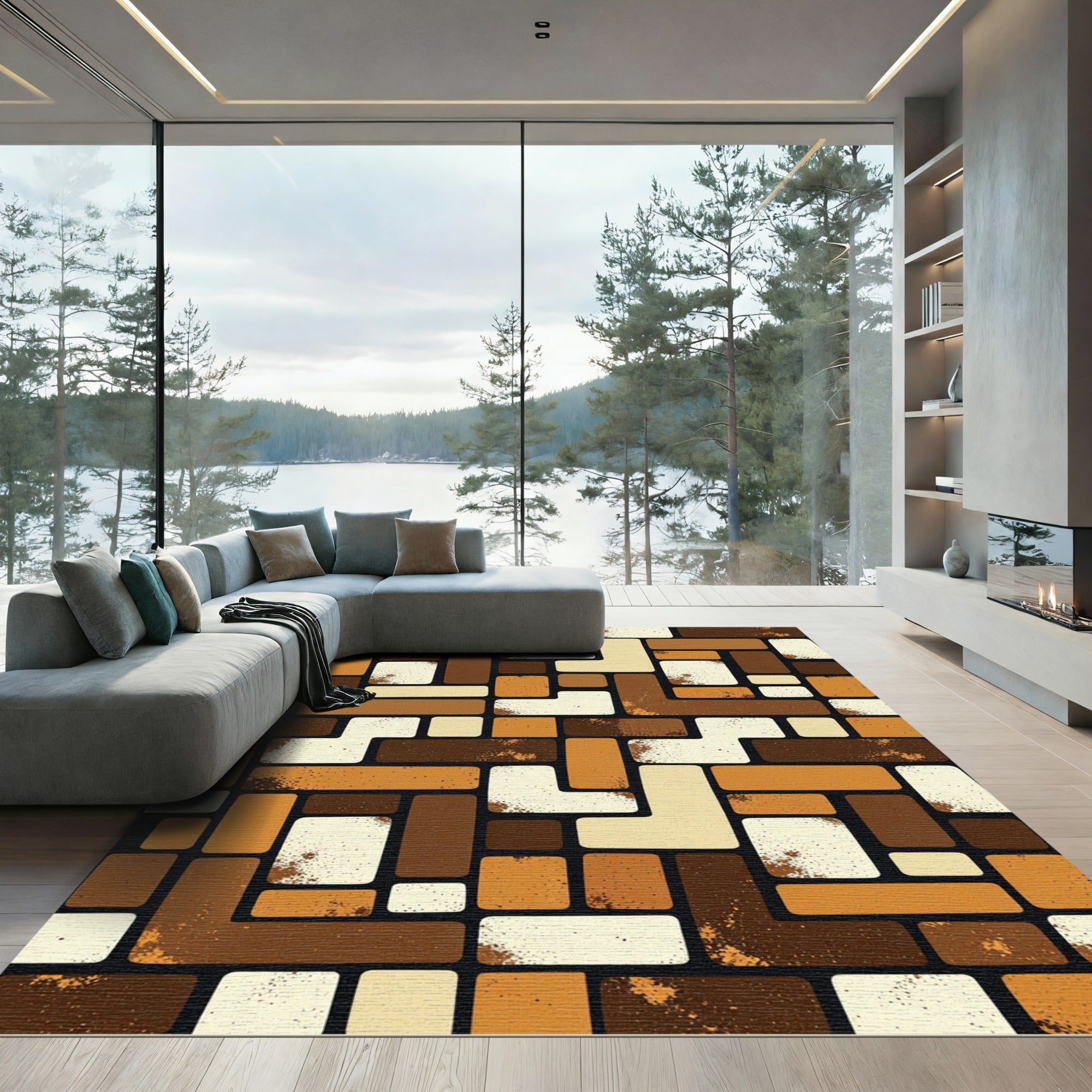 Warm Earthy Tones Abstract Geometric Rug