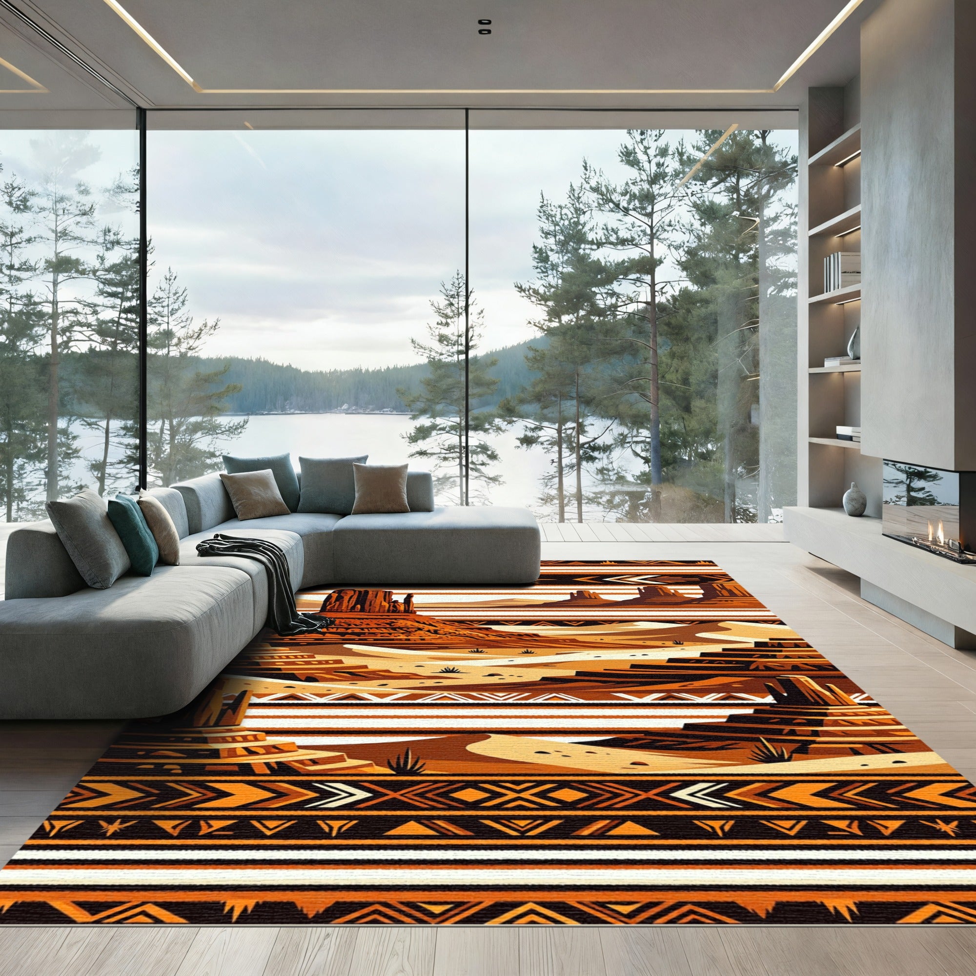 Southwestern Mesa Landscape Earth Tone Rug