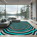 Cyan and Gray Hypnotic Vortex Swirl Rug