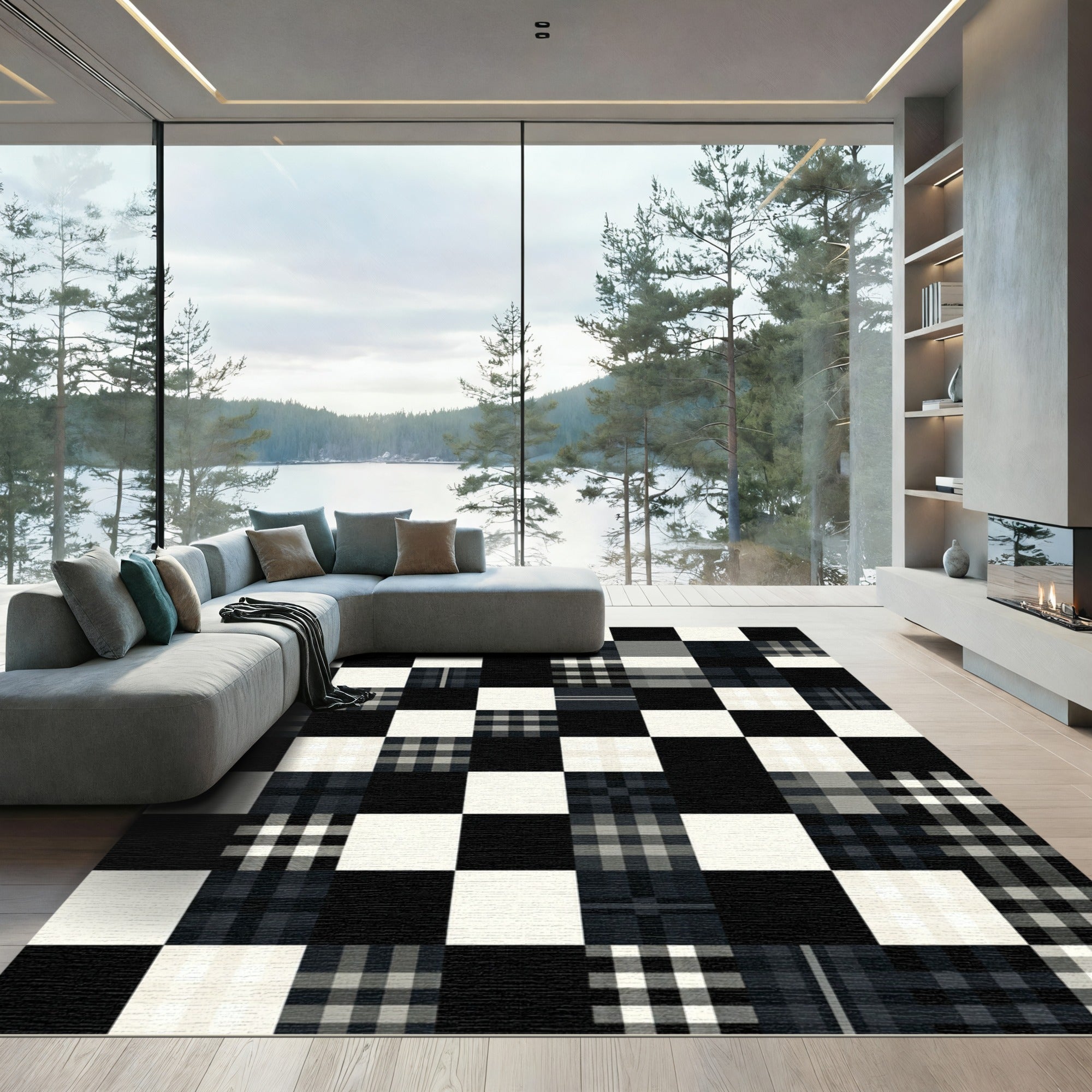 Checkerboard Plaid Squares Patchwork Rug