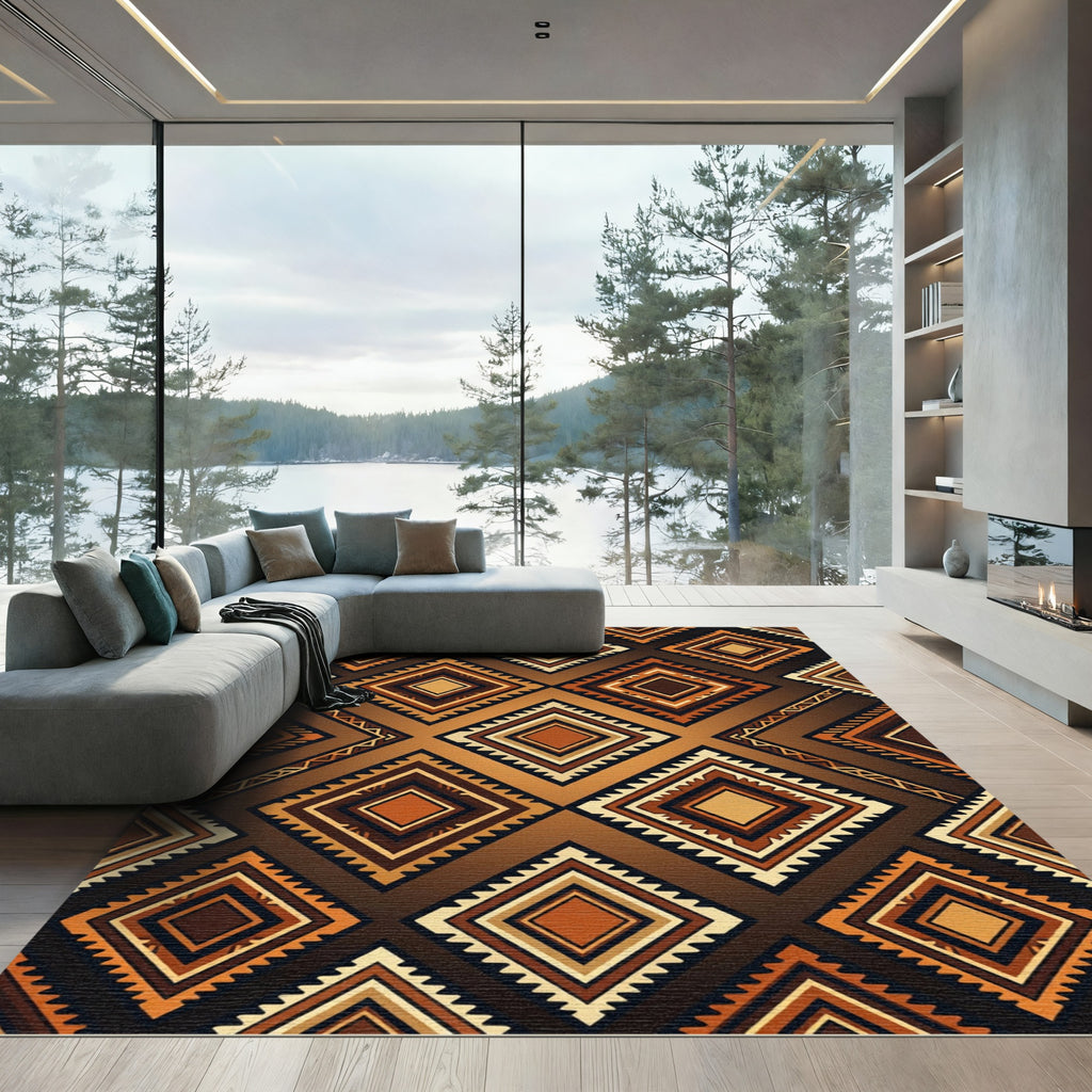 Earthy Geometric Brown Diamond Tile Rug