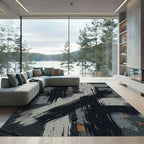 Bold Charcoal Abstract Brush Stroke Rug