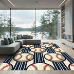Classic Baseball Graphic Navy Striped Rug