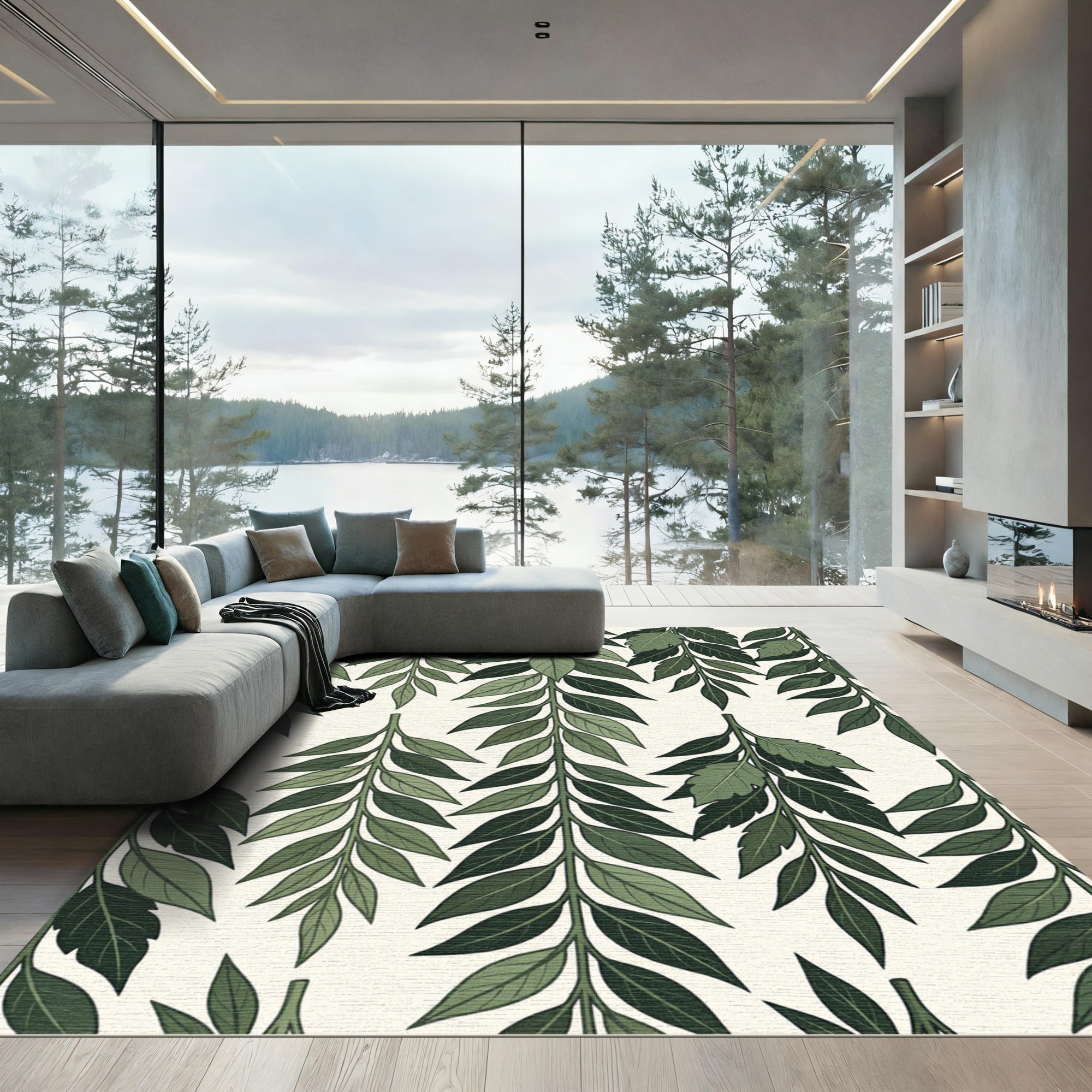 Shaded Green Leafy Vine Imprint Rug