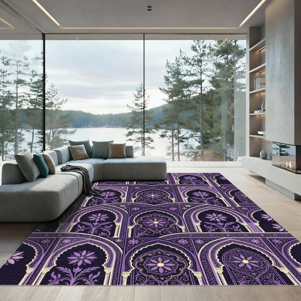 Purple Arch Floral Medallion Scene Rug