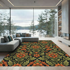 Vintage Orange Floral Square Medallion Rug