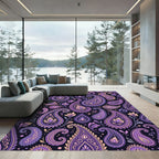 Purple Yellow Paisley Floral Pattern Rug