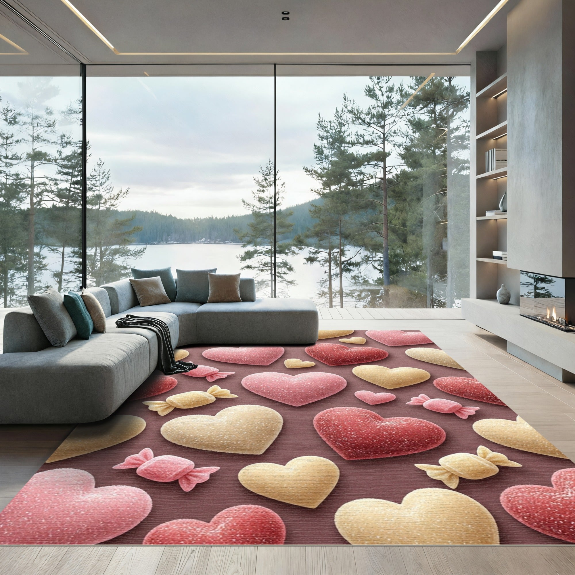 Sweet Heart And Candy Sugar Motif Rug