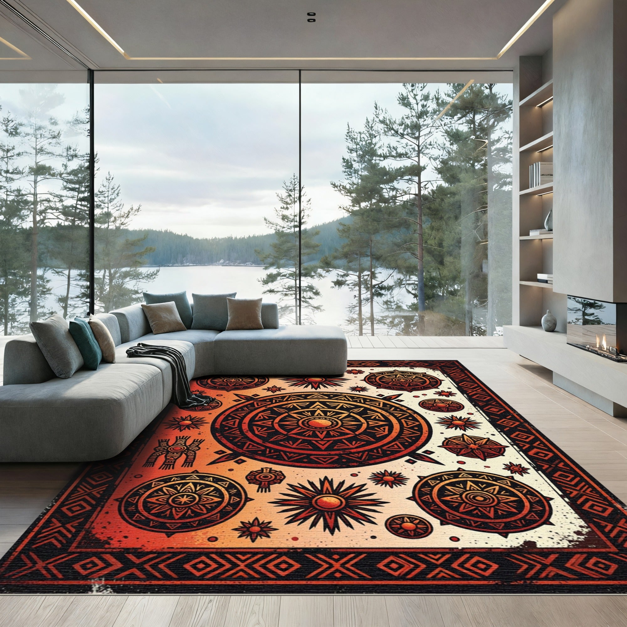 Tribal Solar Medallion Ember Geometric Rug