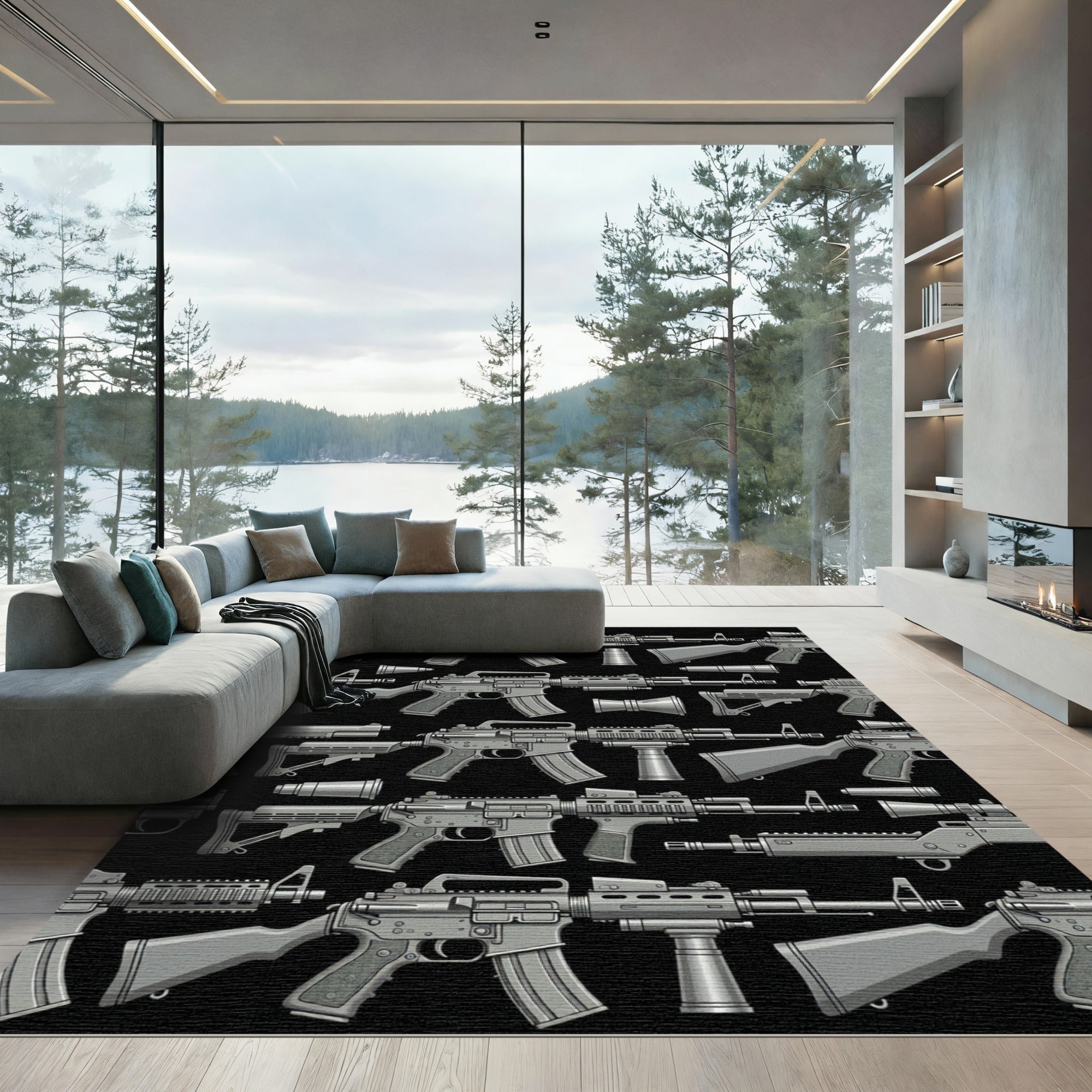 Tactical Military Gray Firearm Grid Rug