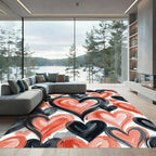 Bold Coral Black Heart Brushstroke Rug