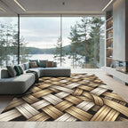 Metallic Gold Ivory Woven Interlocking Texture Rug