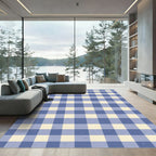 Blue Cream Gingham Checkered Rug